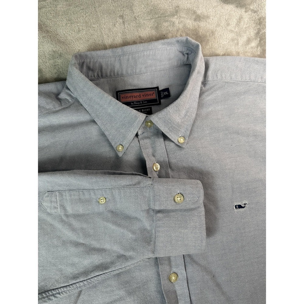 Vineyard Vines Whale Shirt Mens 2XL Blue Chambray Button Down Long Sleeve Cotton